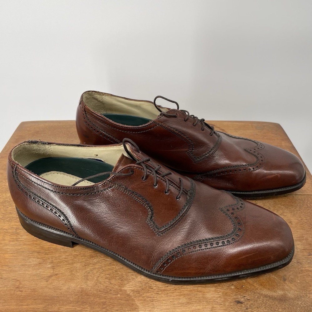 Florsheim Cognac Leather Wingtip Brogue VTG Inspired Oxfords Men's 10.5 D